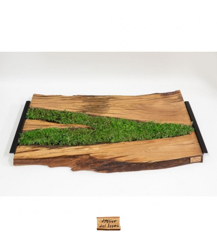 Vassoio in legno di ulivo con prato - Linea Green Pass